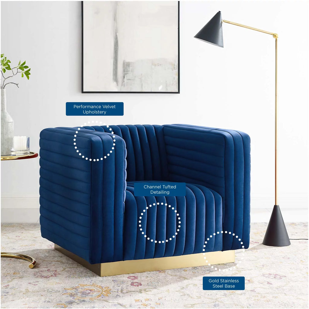 Navy Velvet Accent Armchair M167