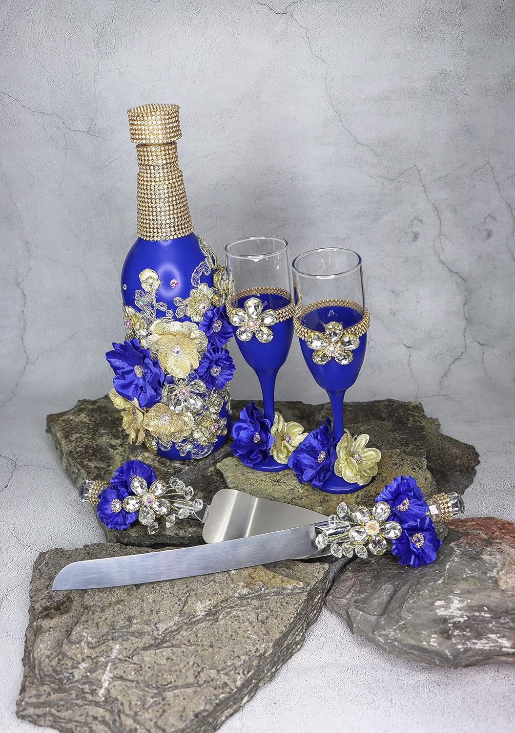 Champagne Glasses Set Emerald Green Silver A16501