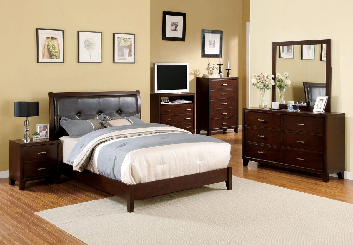 Brown Cherry Eastern King Leatherette Platform Bed B814