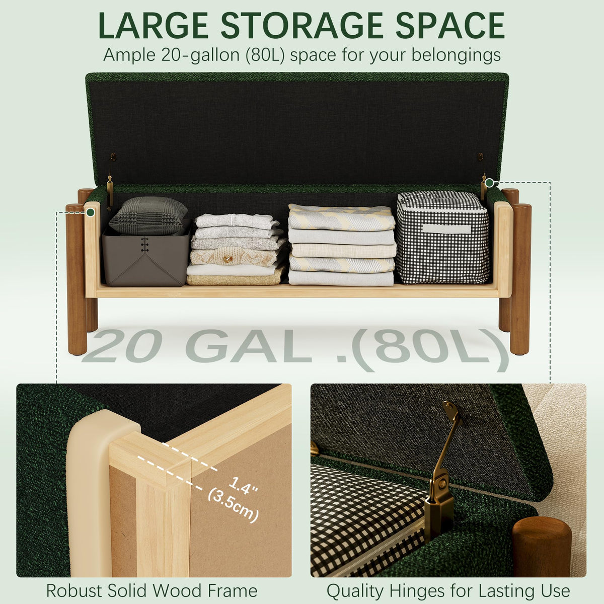 Green Fabric Upholstered Storage Bench P4037