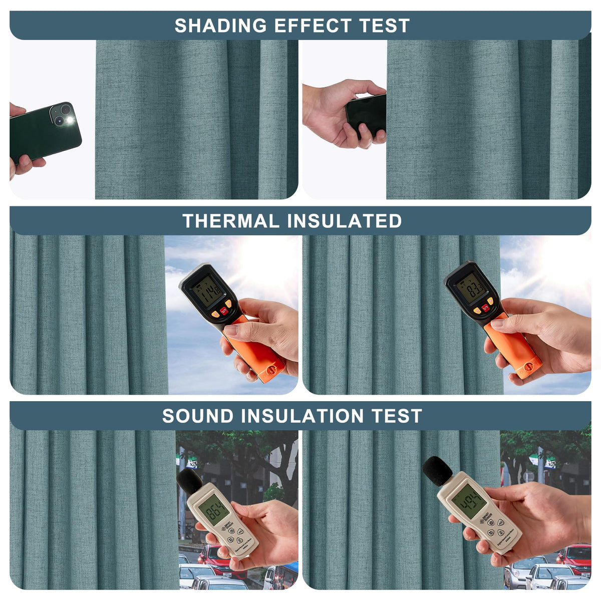 Teal Natural Linen Blackout Curtains 84 inch 2 Panels Set D946503