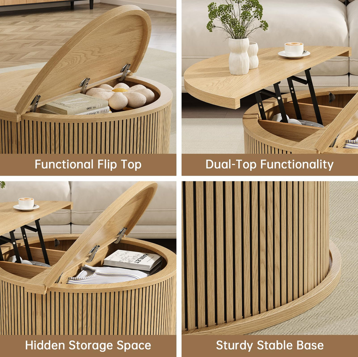 Round Lift Top Coffee Table with Storage T36057