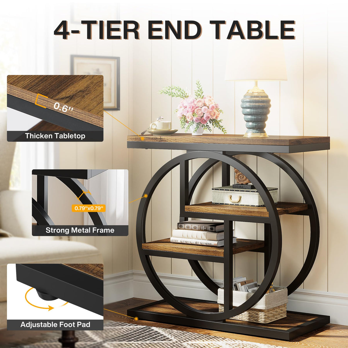 4-Tier Narrow Side Table with Storage Shelves Z840653