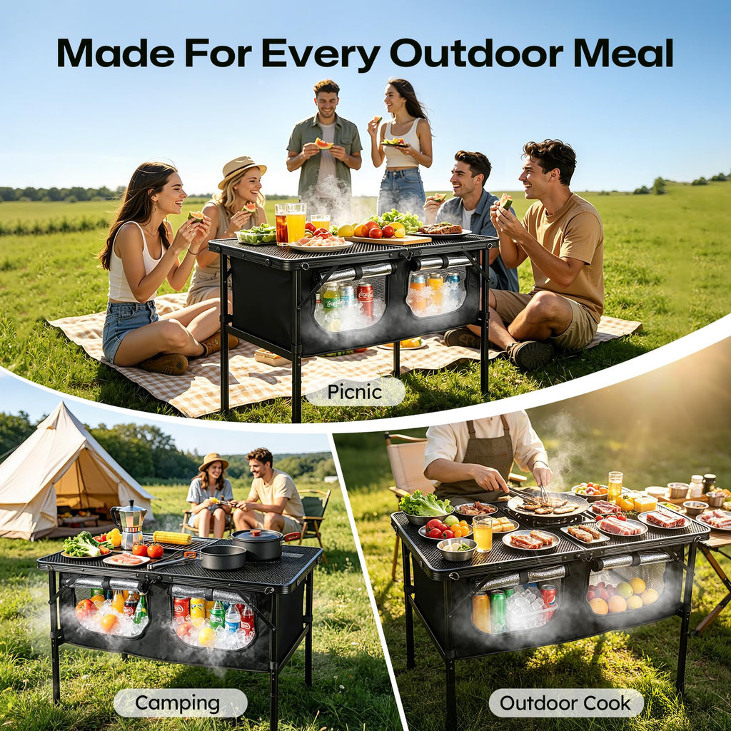 Folding Camping Table with Storage and Cooler Bag W9103