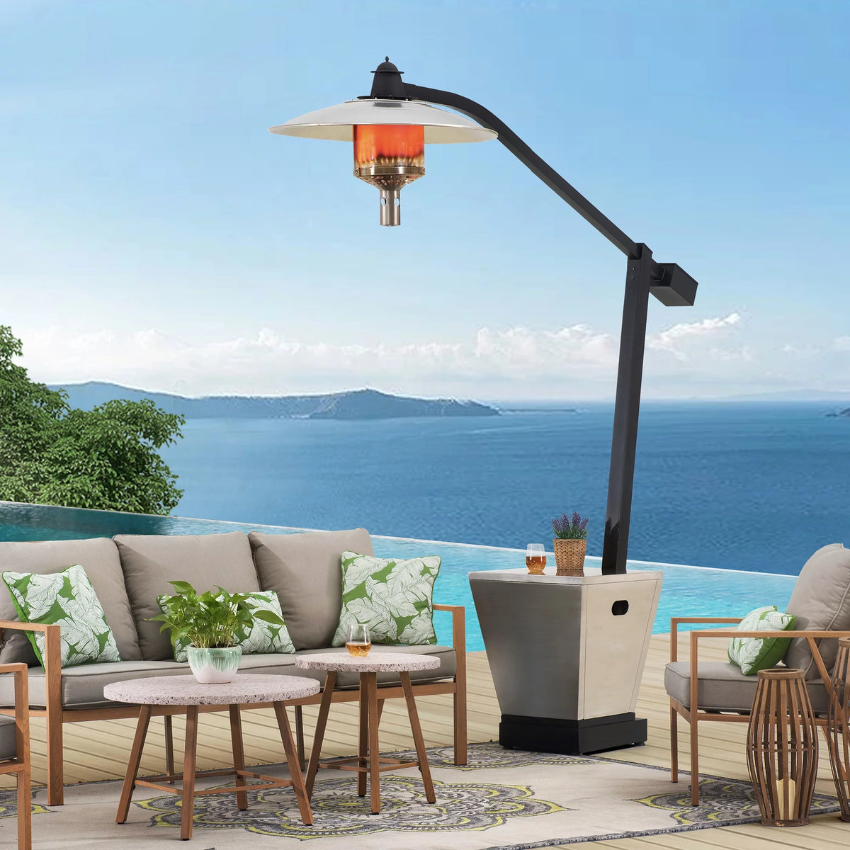 Matte Black Steel Outdoor Propane Gas Heater with Wheels and Table Top M336668