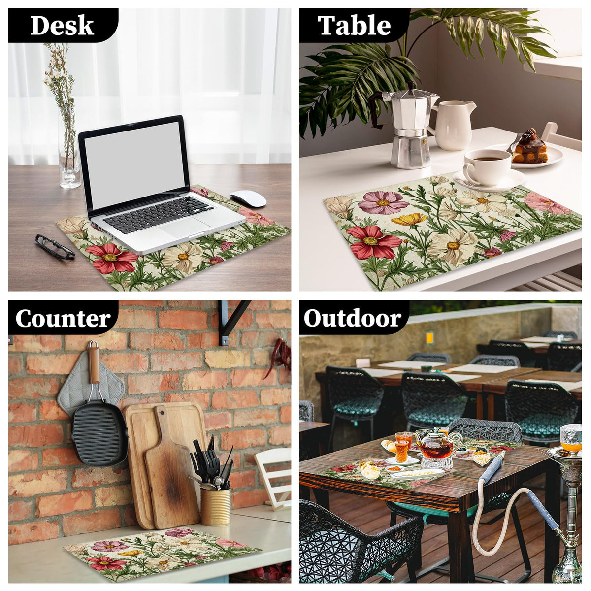 Floral Linen Placemats Set of 4 H356