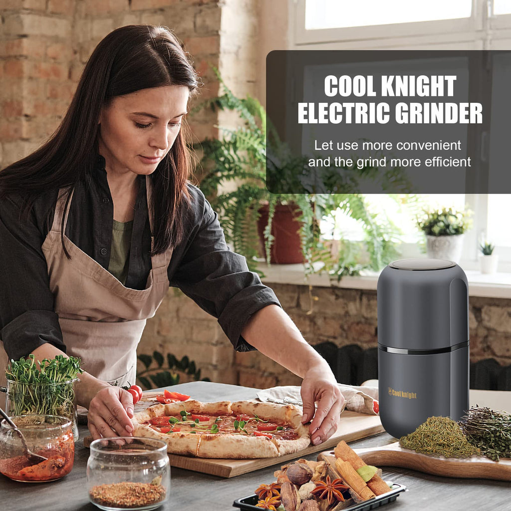 Electric Herb Grinder with Pollen Catcher 7.5" Grey T1115