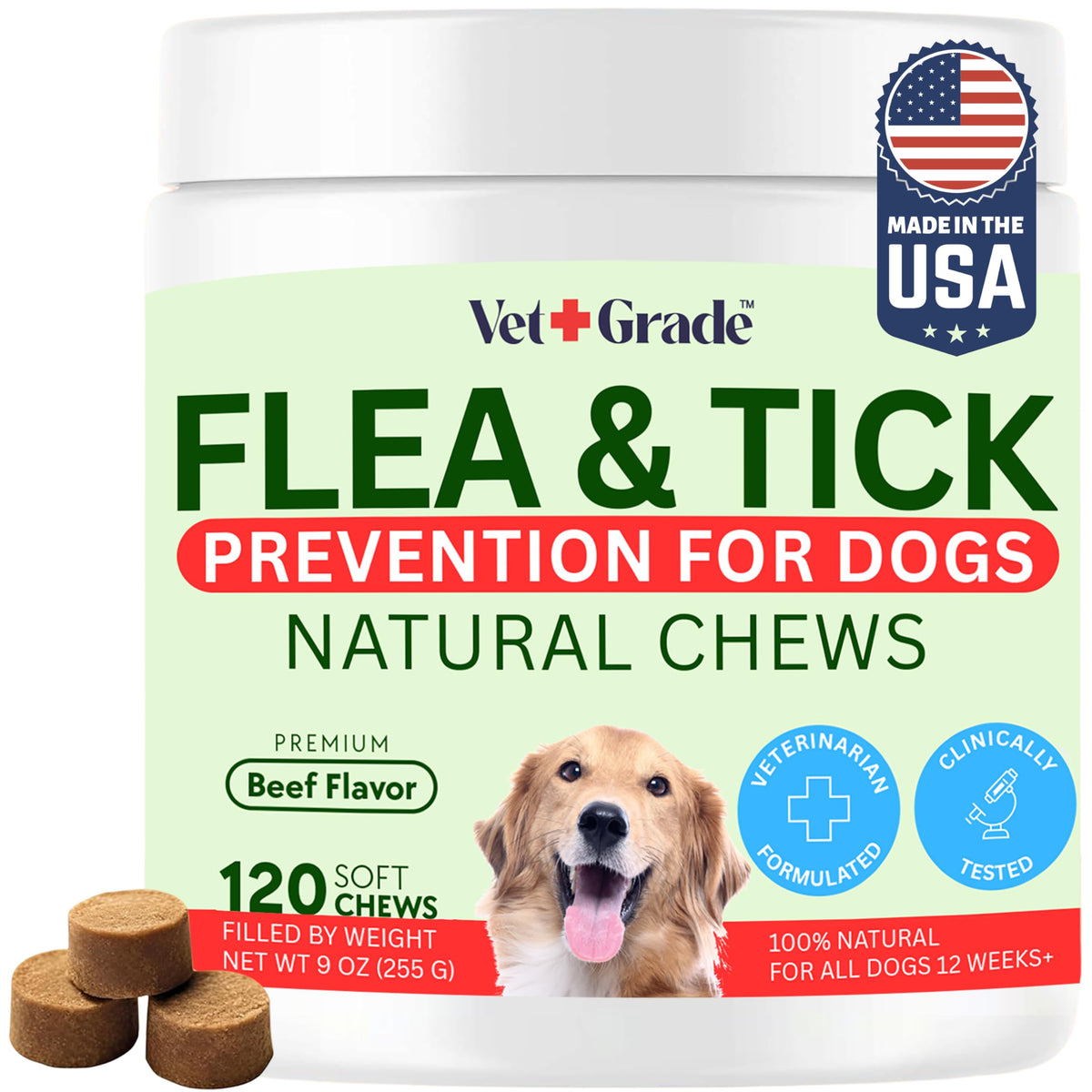 Chewable Flea and Tick Prevention for Dogs 120 Chews Beef S531839