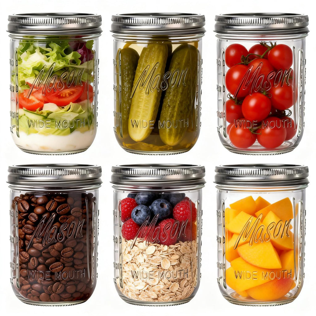 6-Pack 16 oz Wide Mouth Glass Mason Jars with Lids Z256