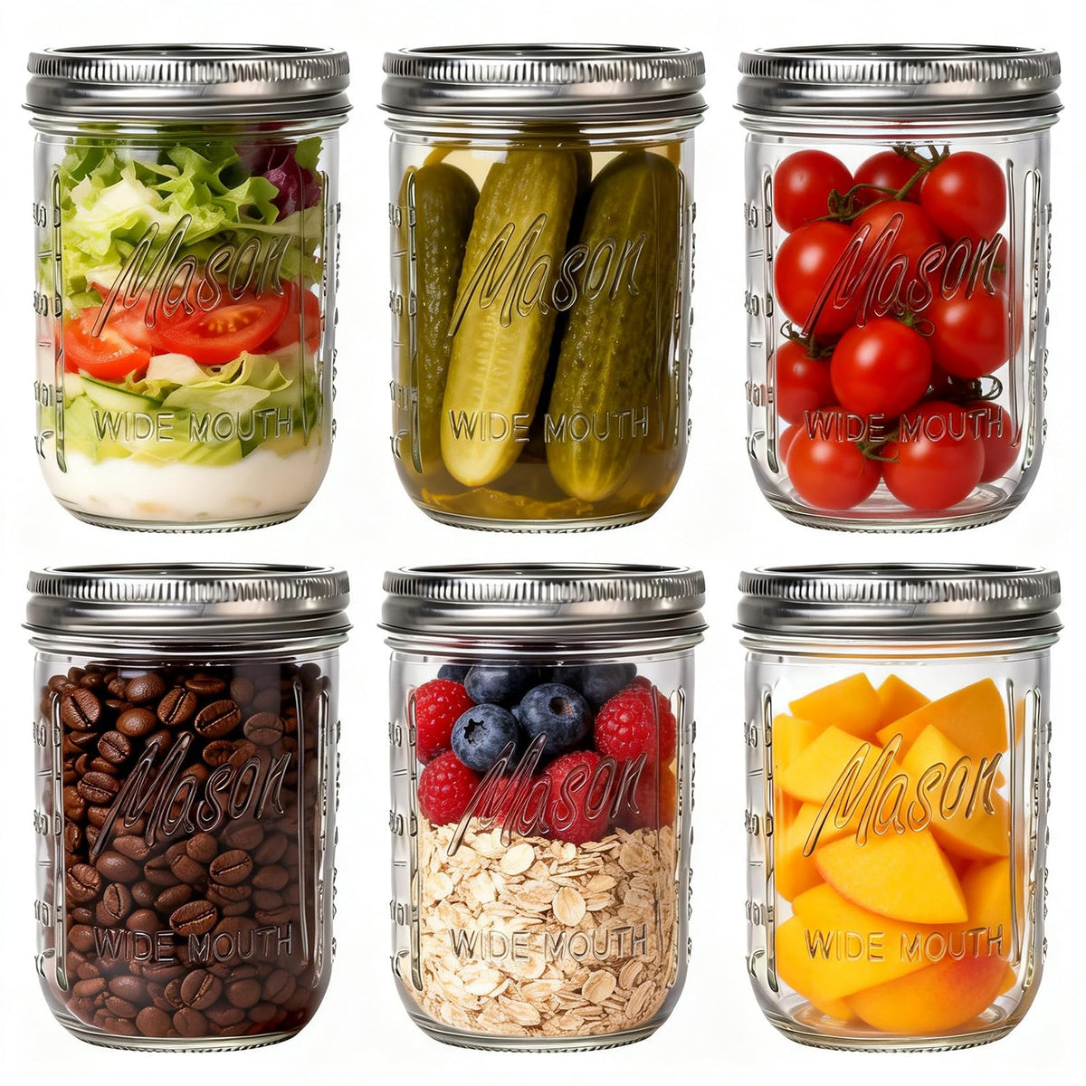 6-Pack 16 oz Wide Mouth Glass Mason Jars with Lids Z256