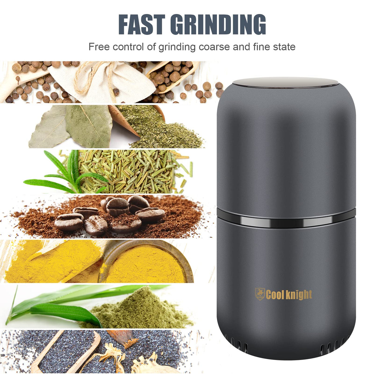 Electric Herb Grinder with Pollen Catcher 7.5" Grey T1115