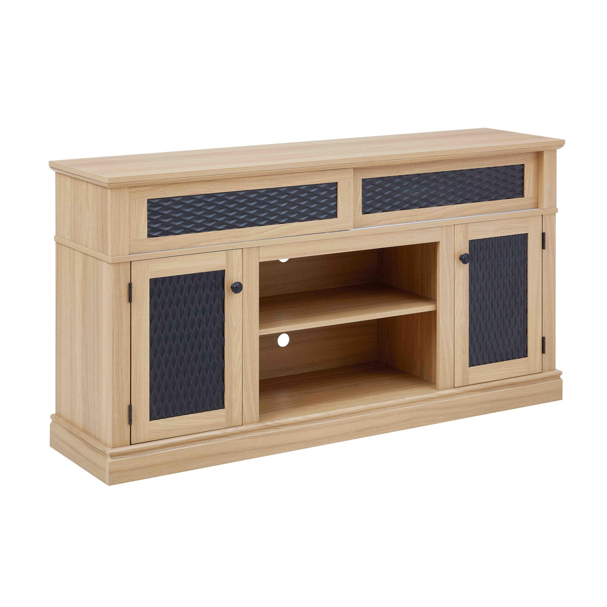 58 Inch Light Oak TV Stand with Sliding Doors F13876