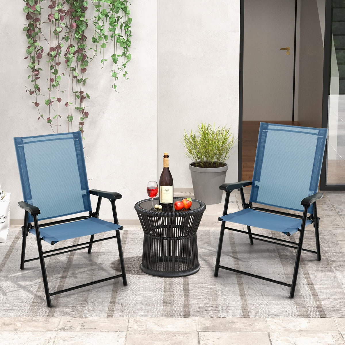 Blue Set of 2 Folding Sling Chairs I692061