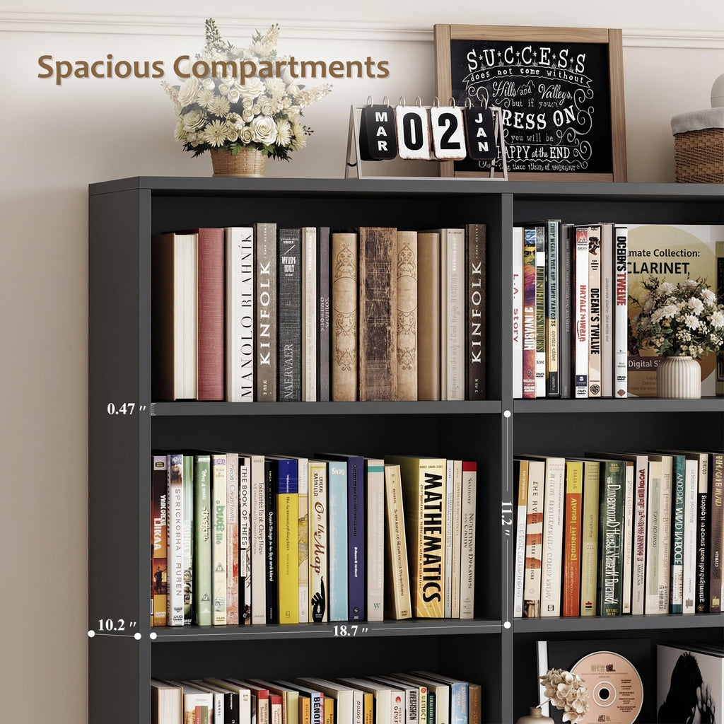 Black Tall Bookshelf with Storage Drawers & Doors E809