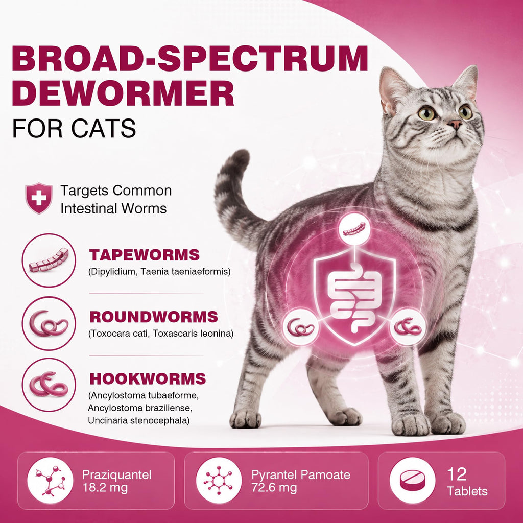 Broad-Spectrum Dewormer for Cats and Kittens, 12 Tablets F51969