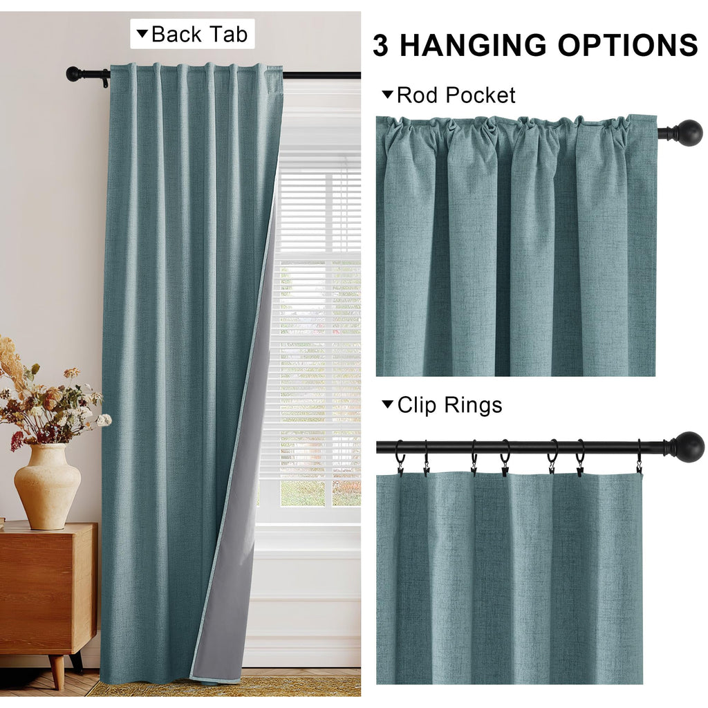 Teal Natural Linen Blackout Curtains 84 inch 2 Panels Set D946503