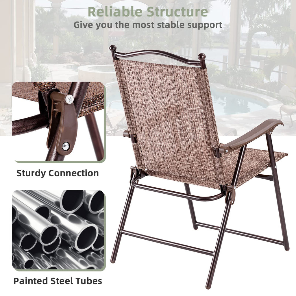 Set of 2 Brown Folding Patio Dining Chairs with Armrests D568