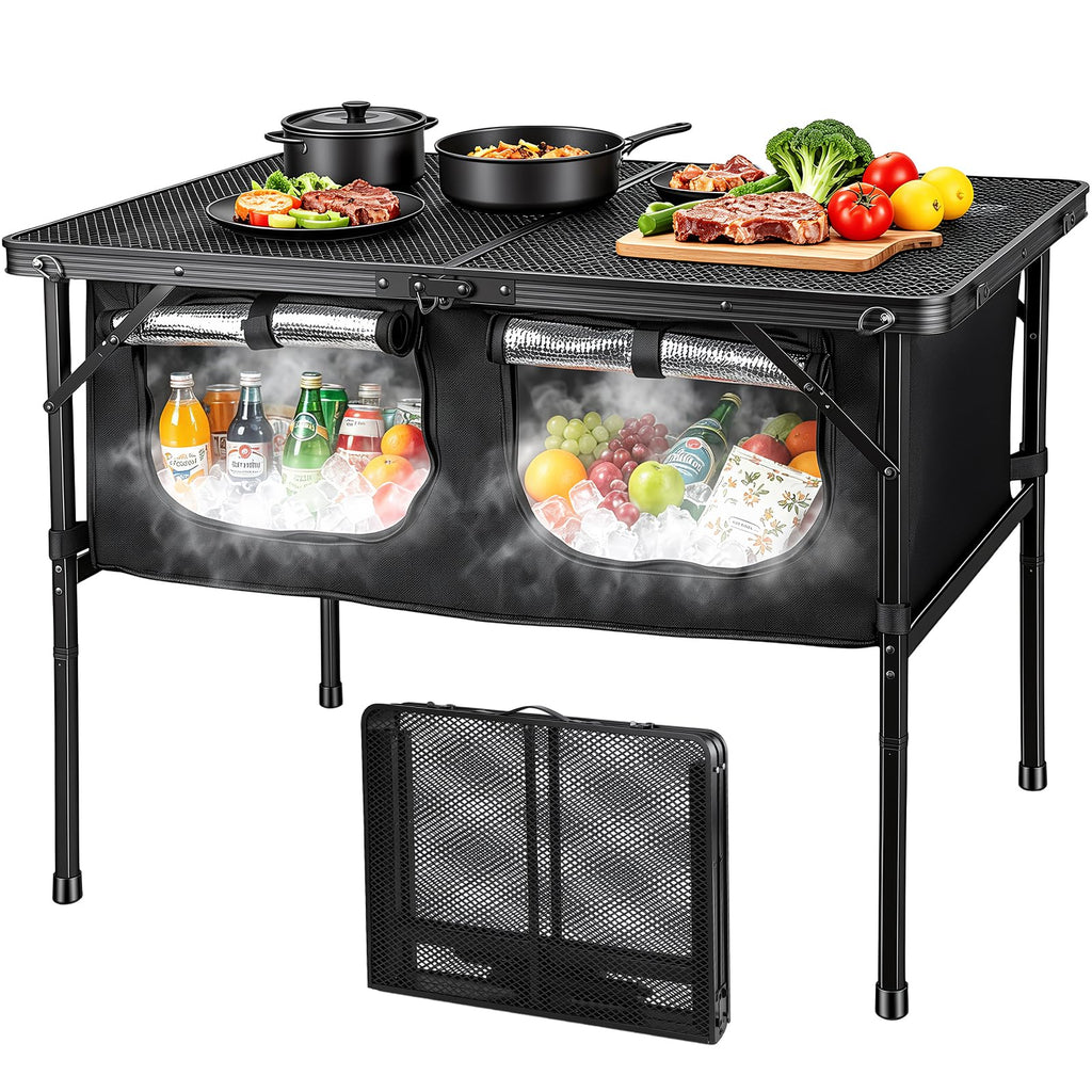 Folding Camping Table with Storage and Cooler Bag W9103