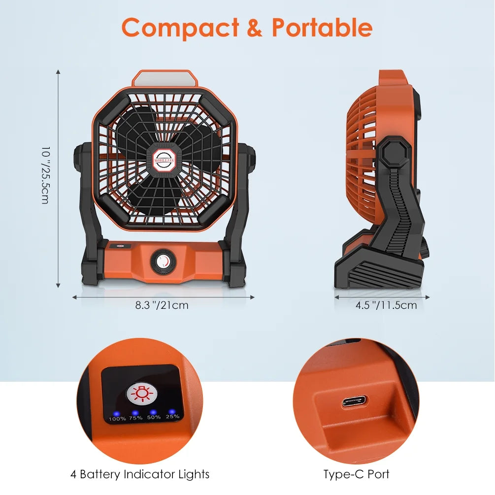 10 inch USB Rechargeable Camping Fan with LED Light Y791
