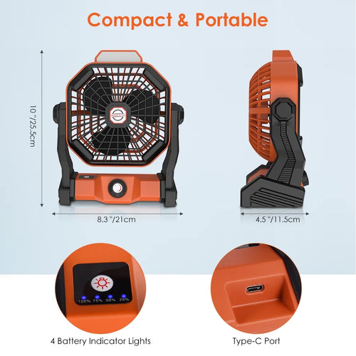 10 inch USB Rechargeable Camping Fan with LED Light Y791