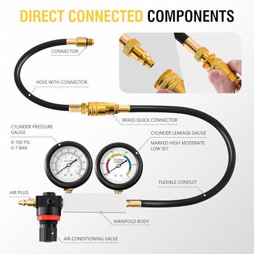 Cylinder Leak Down Tester Kit Automotive Engine Pressure Gauges Compression Test Leakage Detector Tool Set W922386