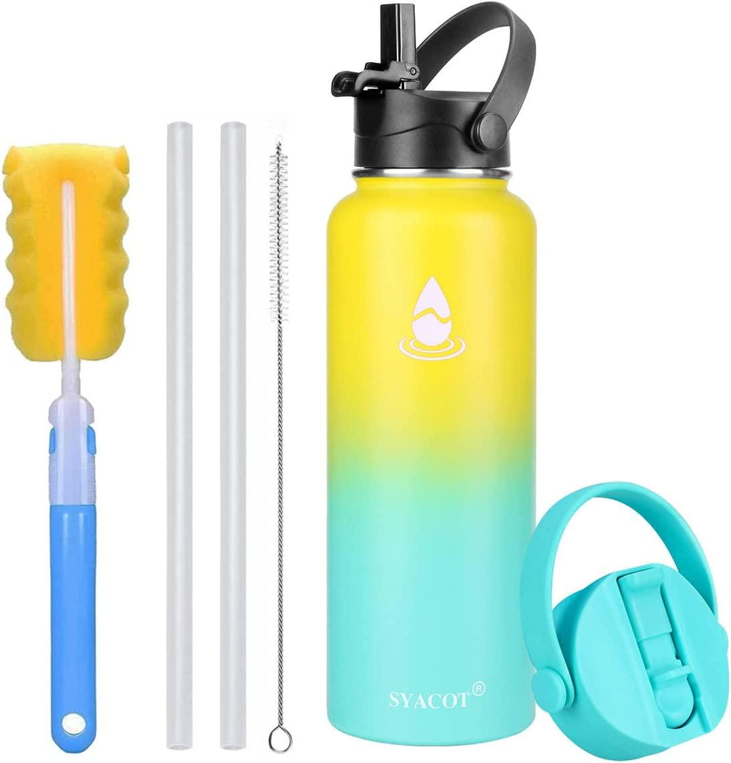 40 oz Stainless Steel Insulated Water Bottle with 2 Straw Lids M75054