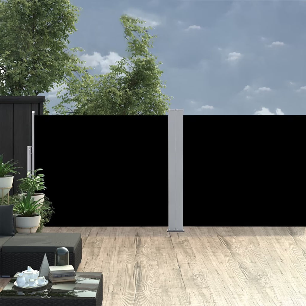 Black Retractable Side Awning Outdoor Divider Fencing Steel Frame Polyester Windscreen 55.1 x 393.7 Inches R936