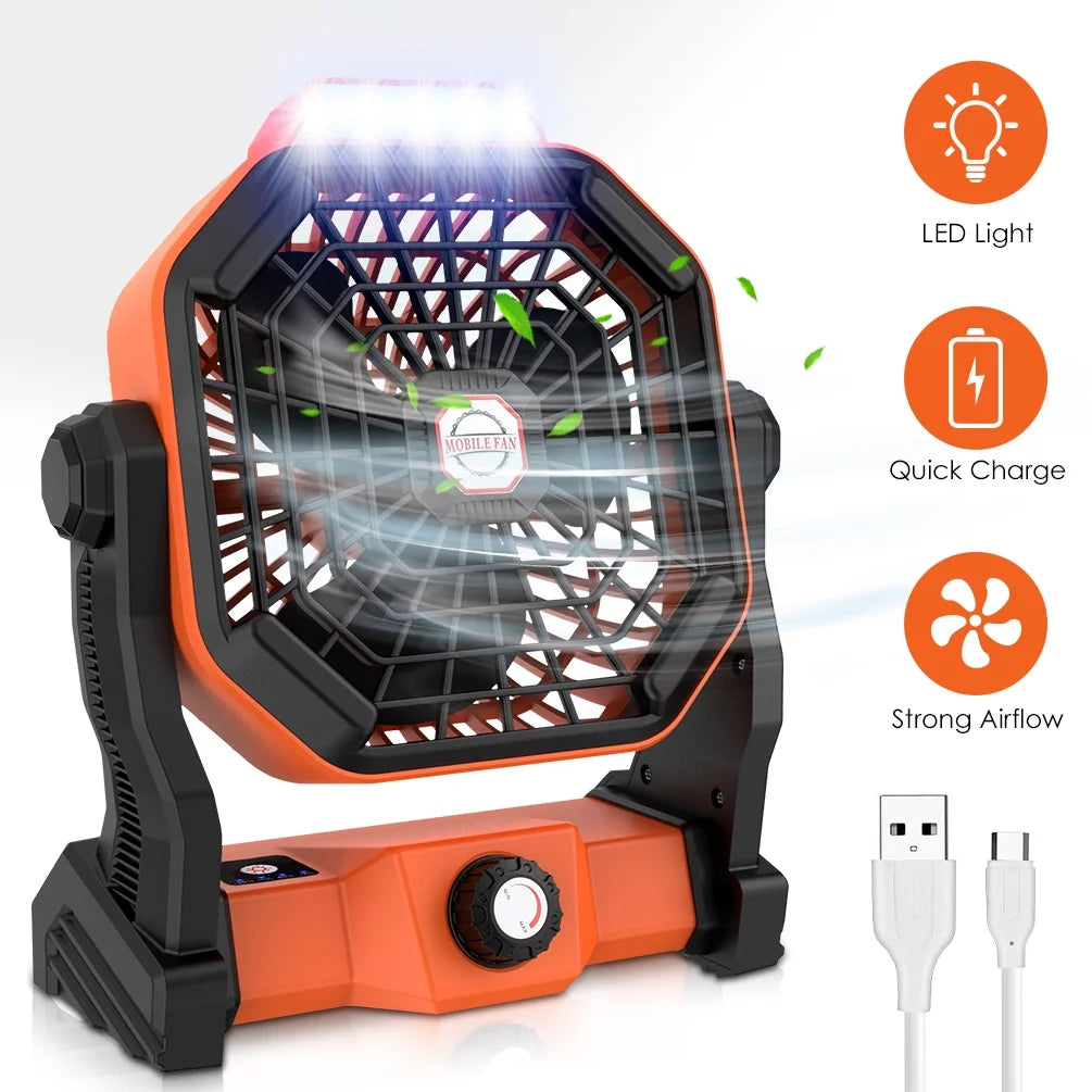 10 inch USB Rechargeable Camping Fan with LED Light Y791