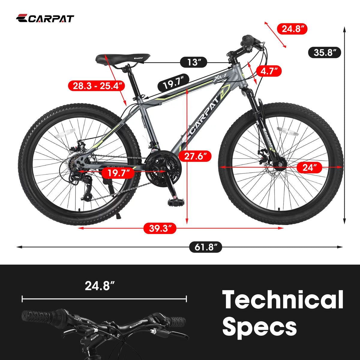 24 inch Kids Mountain Bike with Disc Brakes 21 Speed A387870
