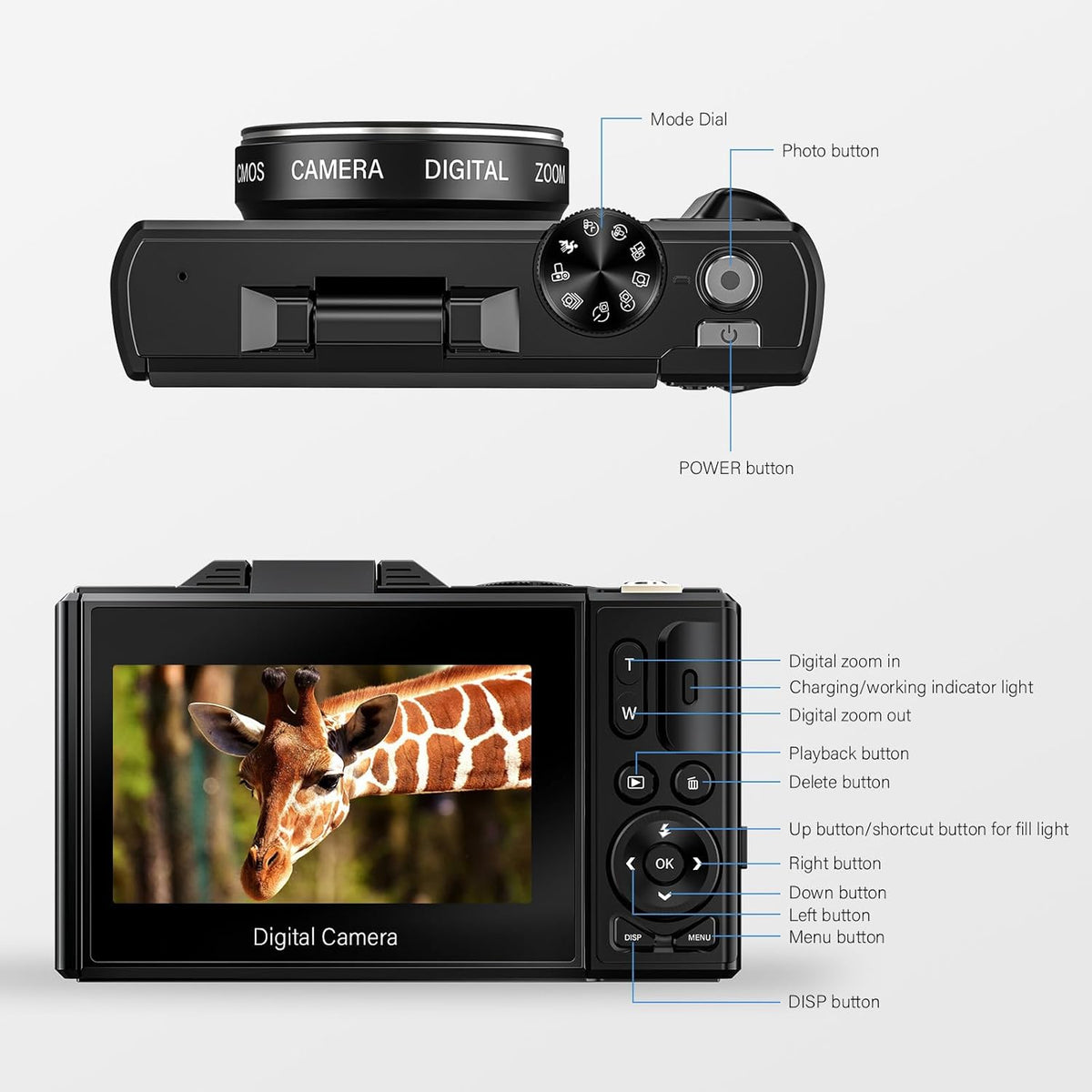 64MP 4K Digital Camera with 18X Zoom, 3.0 inch Flip Screen, 32GB SD Card, 2 Batteries W884425