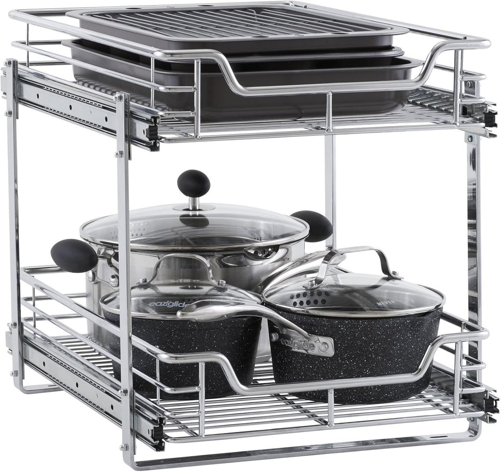 Chrome 2-Tier Sliding Cabinet Organizer E192