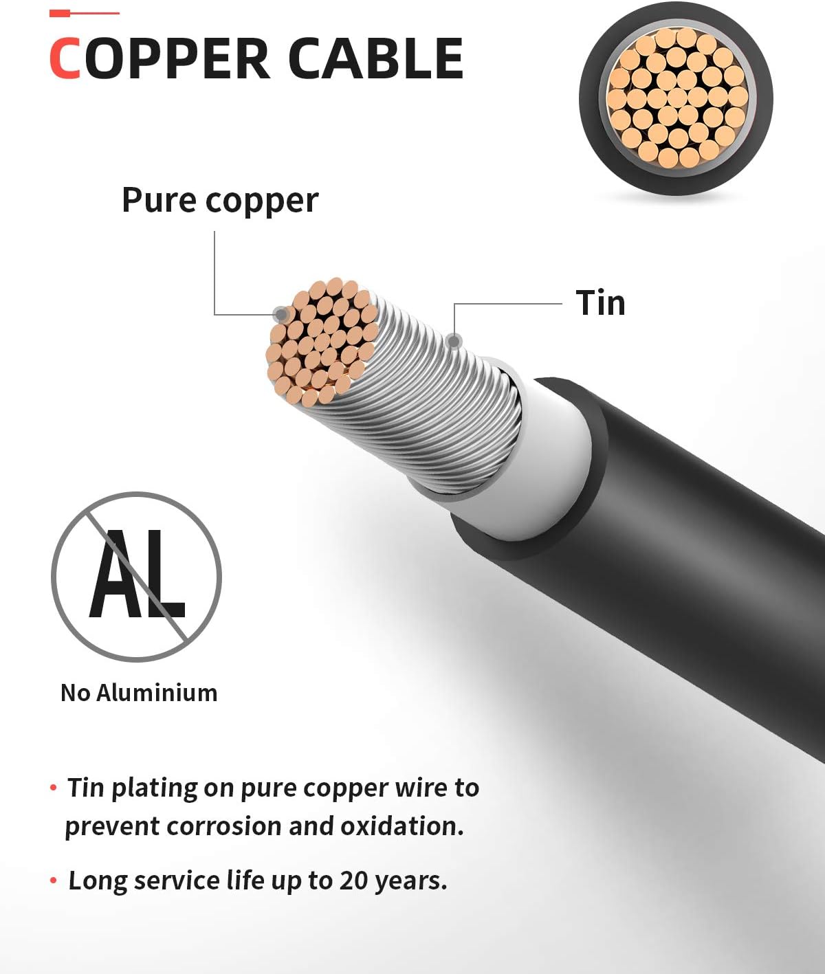 30 Feet 10AWG Solar Extension Cable with Connectors V234