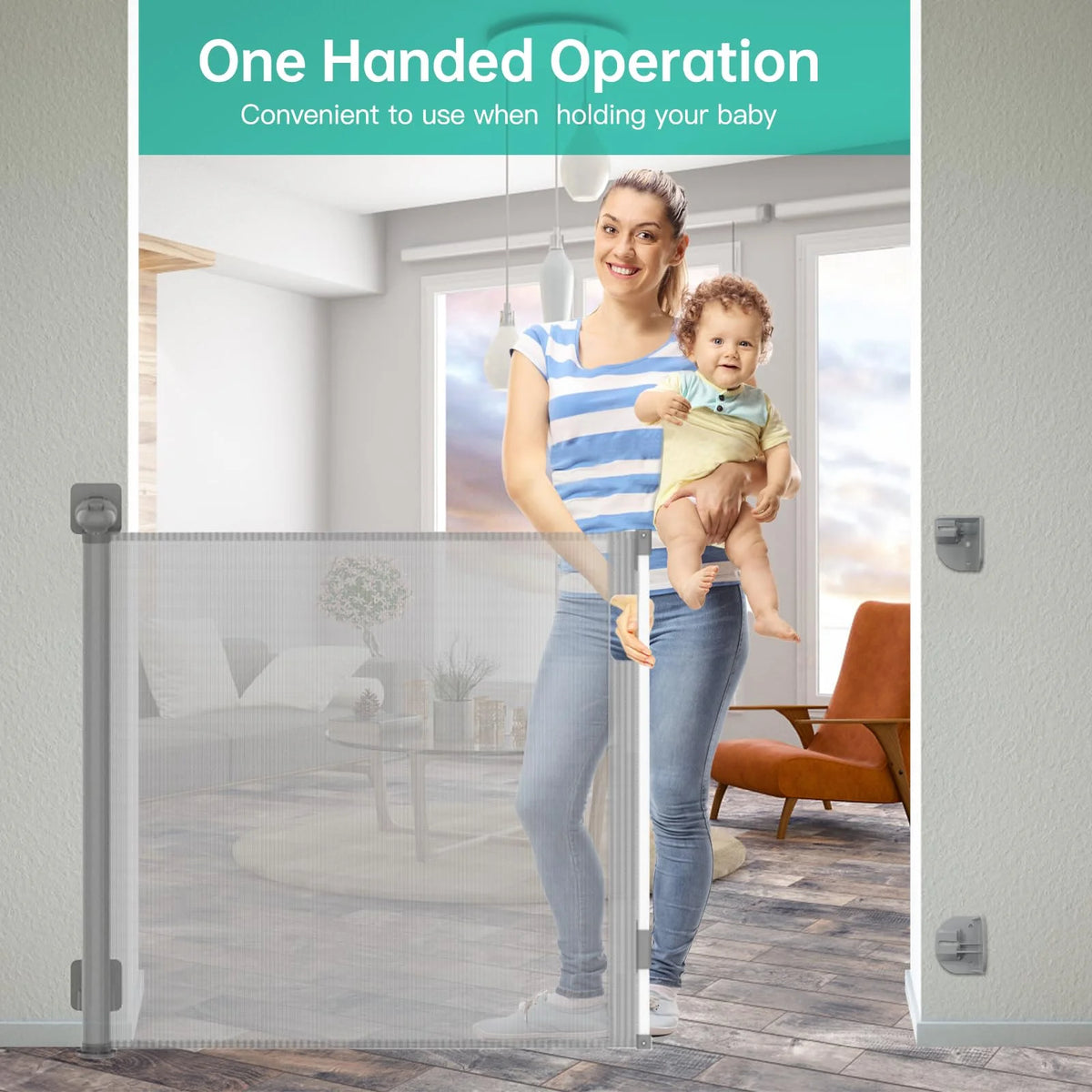 Retractable Baby Gate 33" Tall 63" Wide Gray G307764