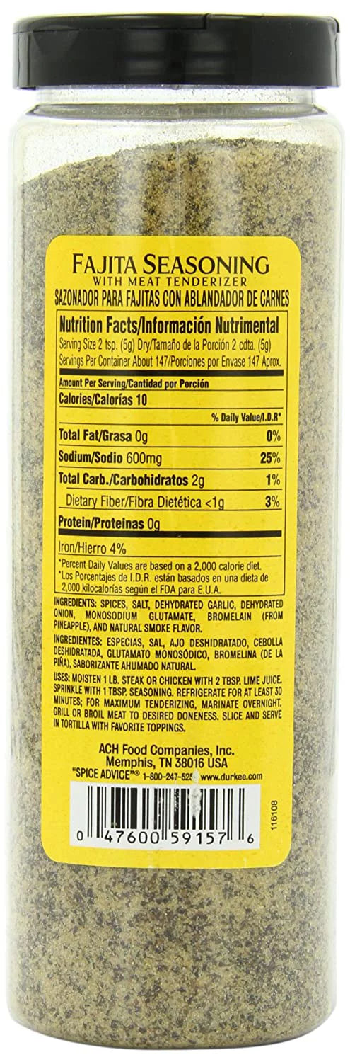 Fajita Seasoning with Meat Tenderizer, 26-Ounce F38182