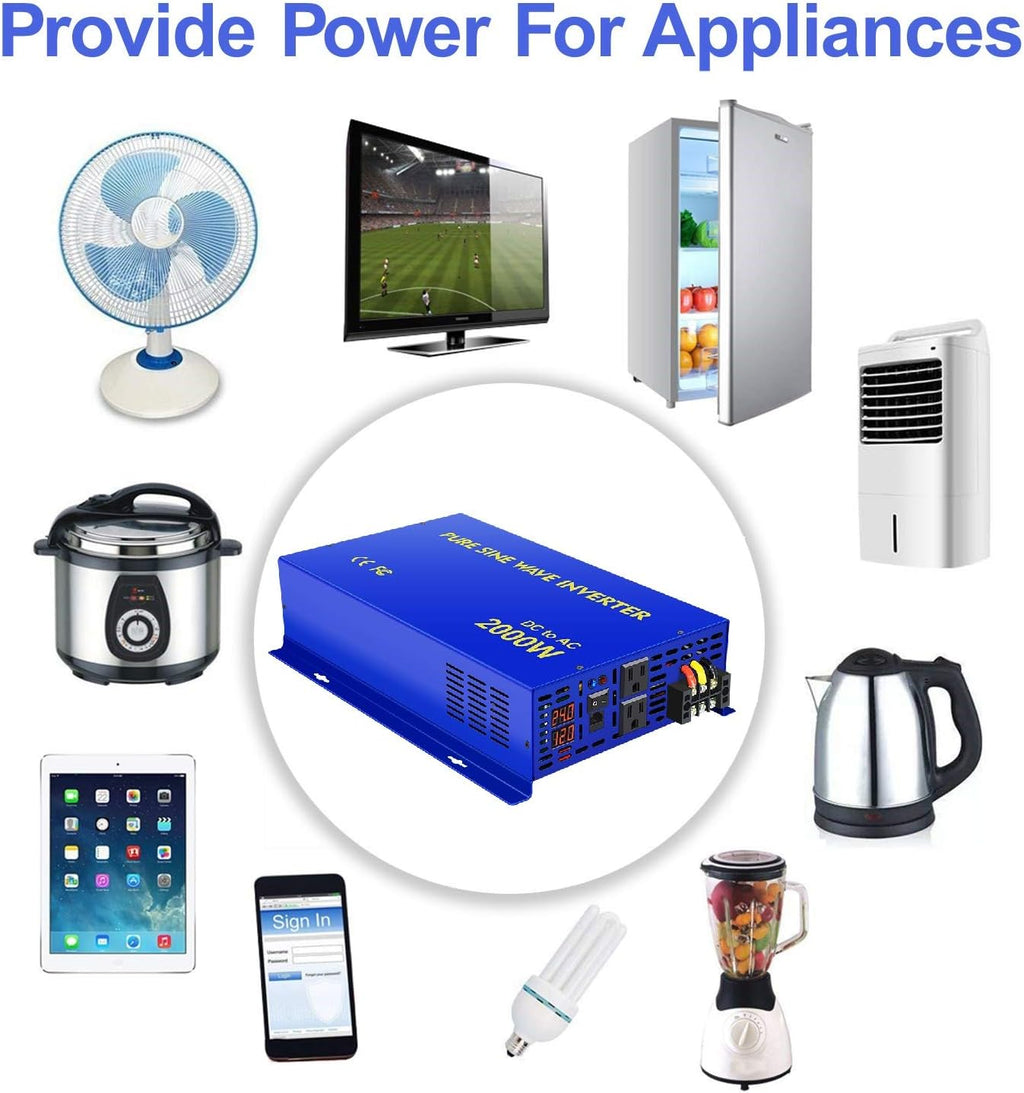 2000W Pure Sine Wave Power Inverter 24V DC to AC 120V with Remote Switch F353380