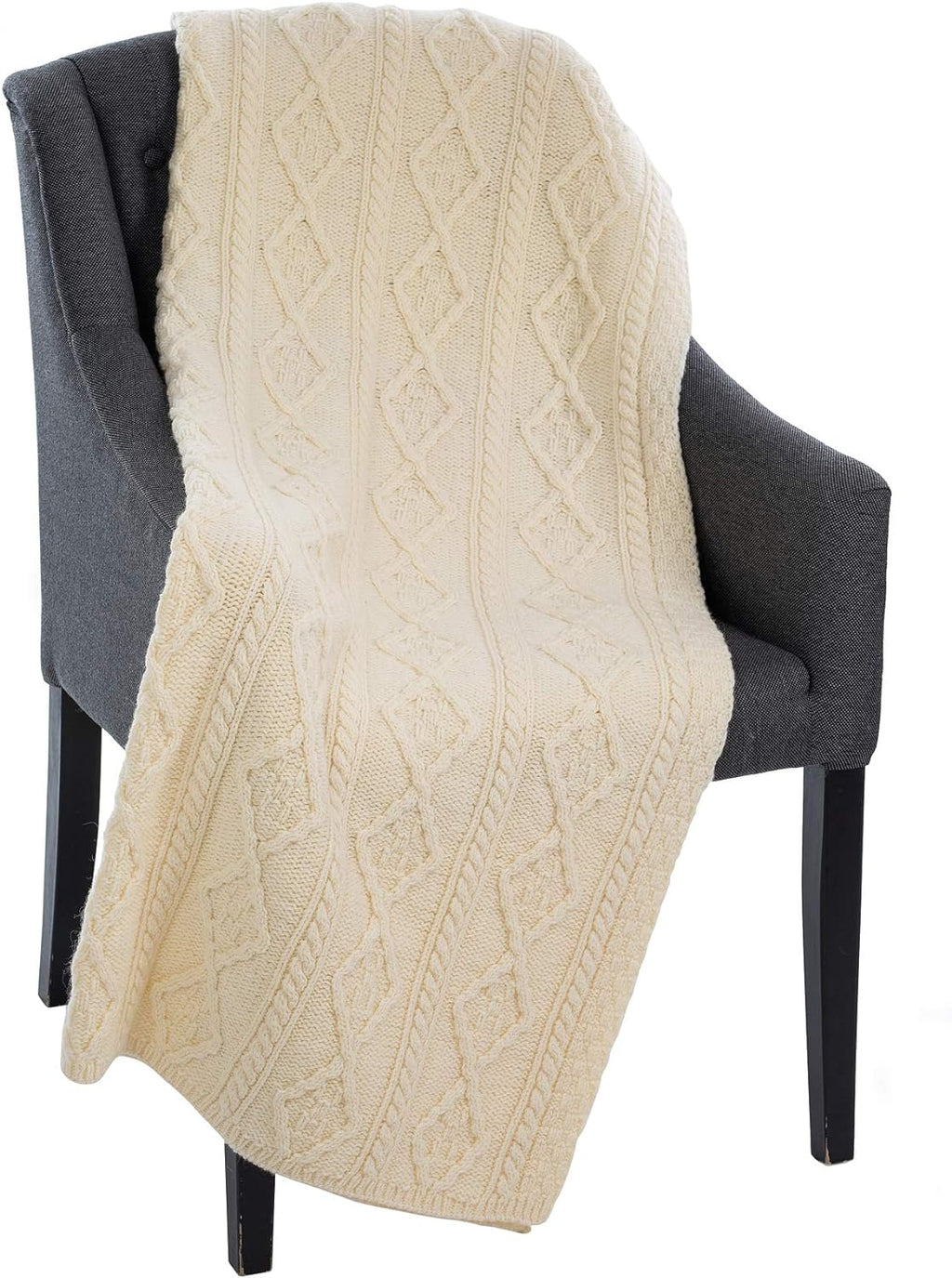 Natural Merino Wool Aran Knit Throw Blanket 40" X 60" B512
