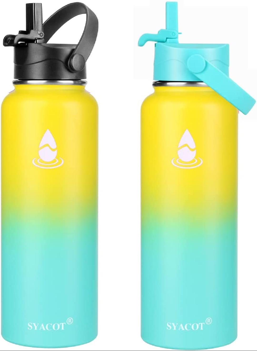40 oz Stainless Steel Insulated Water Bottle with 2 Straw Lids M75054