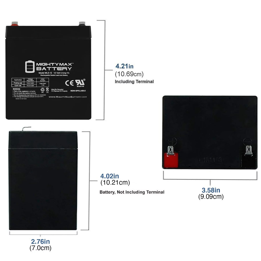 12V 5AH SLA Replacement Battery with F1 Terminal M780