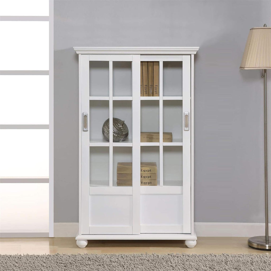 Black Bookcase with Sliding Glass Doors F6060