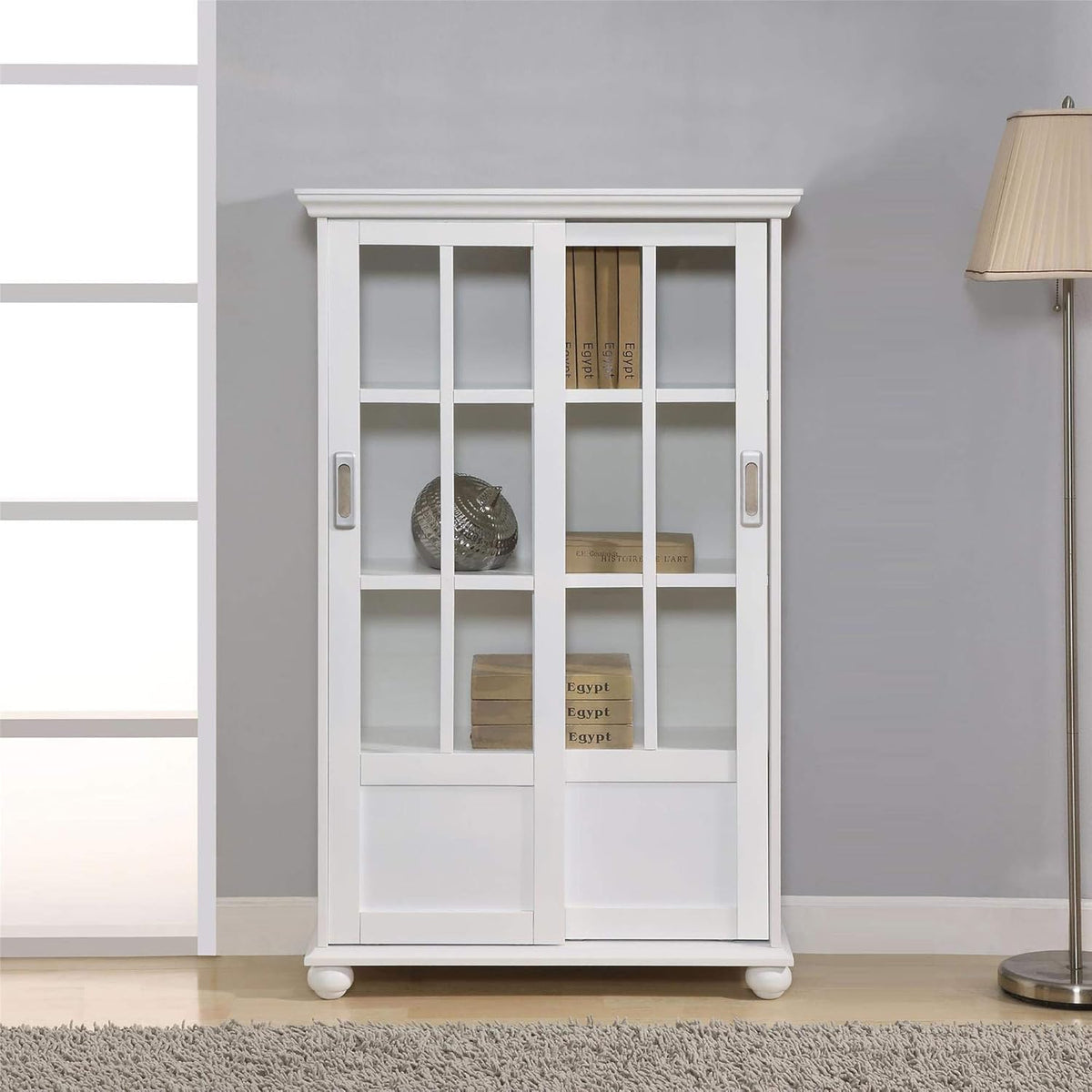 Black Bookcase with Sliding Glass Doors F6060