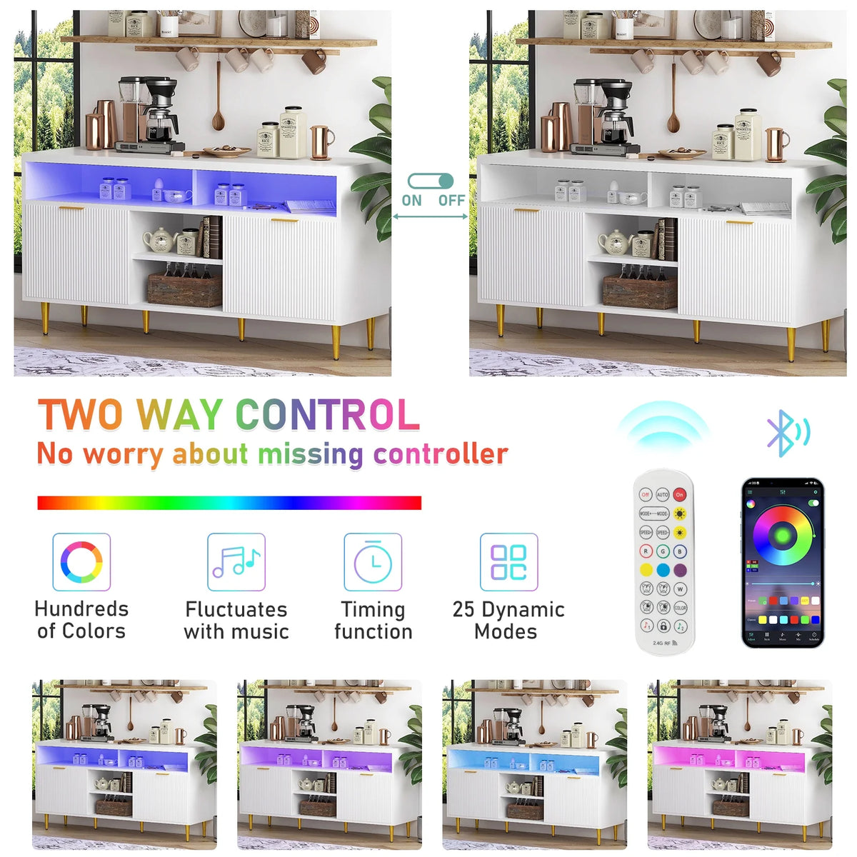 White Wood TV Stand for 55 60 65 inch TV U26105