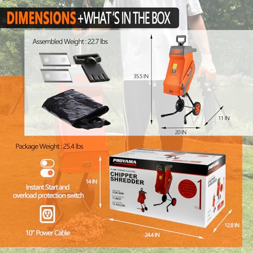Electric Wood Chipper with Collection Bag, 1.7 Inch Cutting Capacity L865