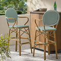 Teal Bamboo Print Wicker Aluminum Bar Stools Set of 2 Y64442