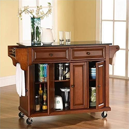 Solid Black Granite Top Kitchen Cart B707075