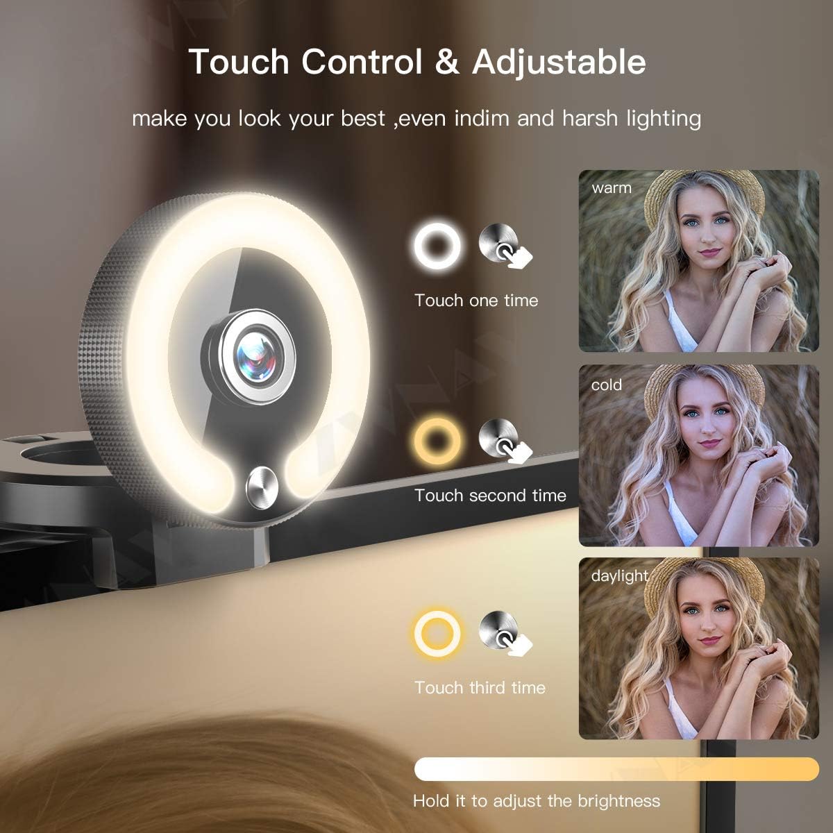 1080P Webcam with Ring Light and Microphone C398