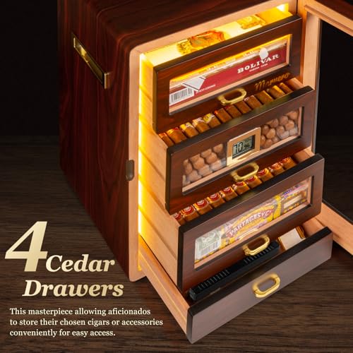Cigar Humidor Cabinet with Digital Hygrometer and 4 Cedar Wood Drawers K781