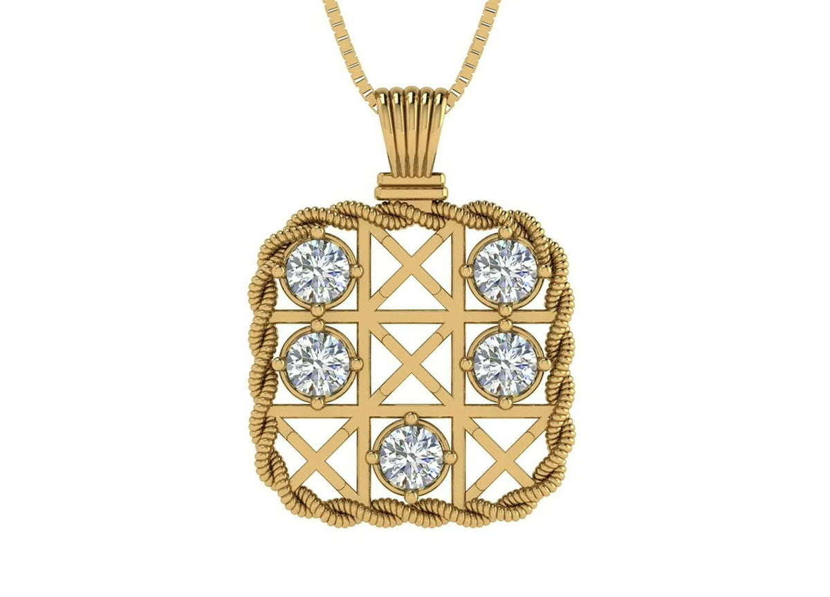 Yellow Gold Plated Sterling Silver Tic Tac Toe Necklace O679383