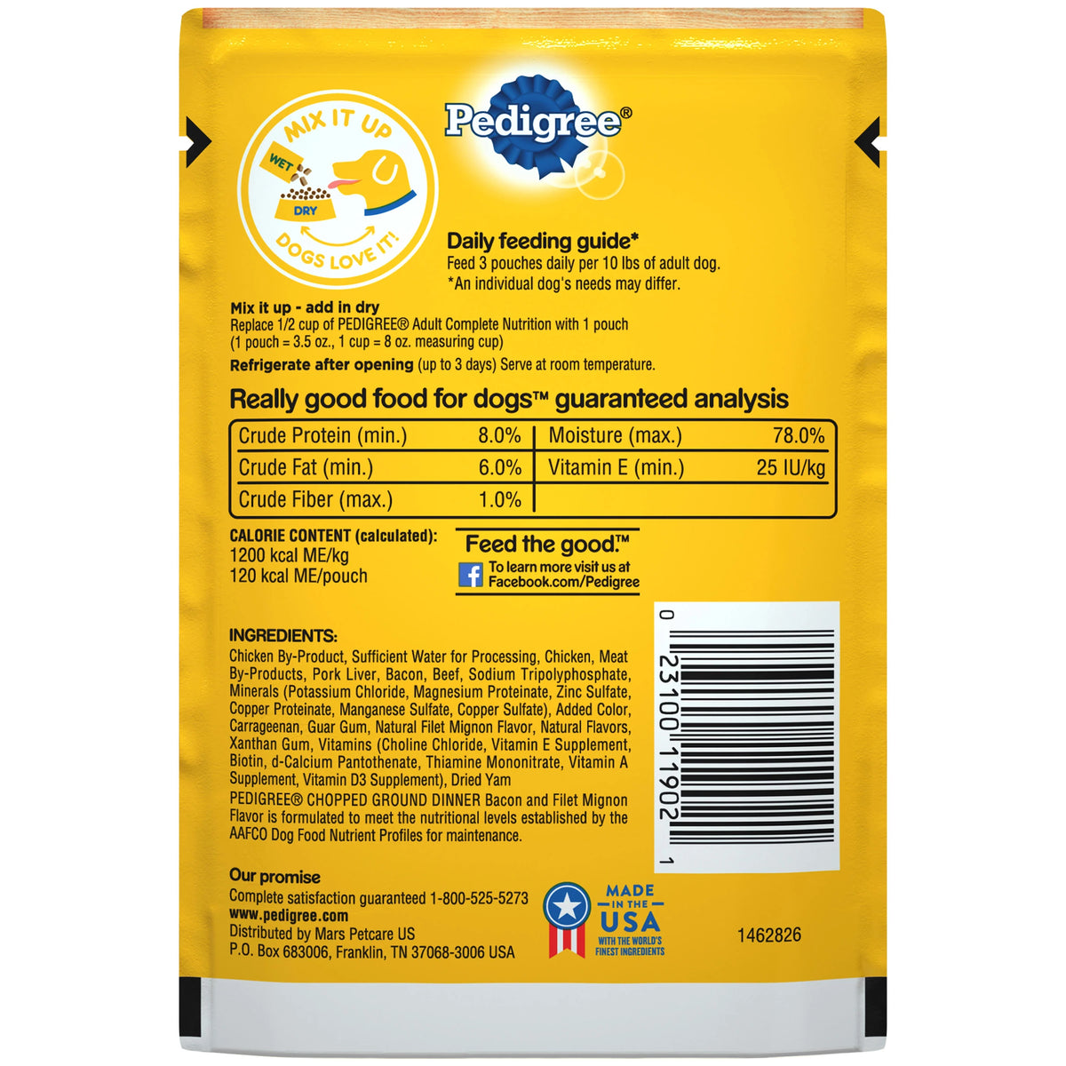 (16 pack) Adult Soft Wet Dog Food Bacon and Filet Mignon Flavor, 3.5 oz Pouch J371