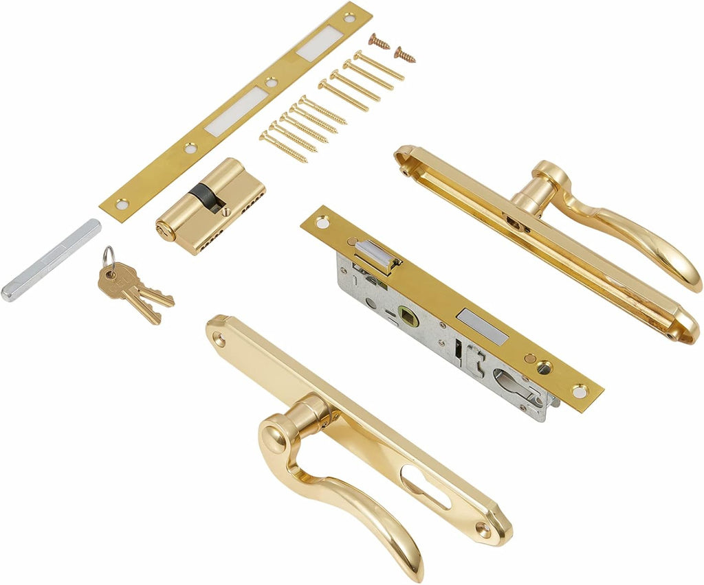 Brushed Polished Brass Solid Brass Lever Handle Mortise Lock Set for 1 in. Or 1.38 in. Thickness Q3834