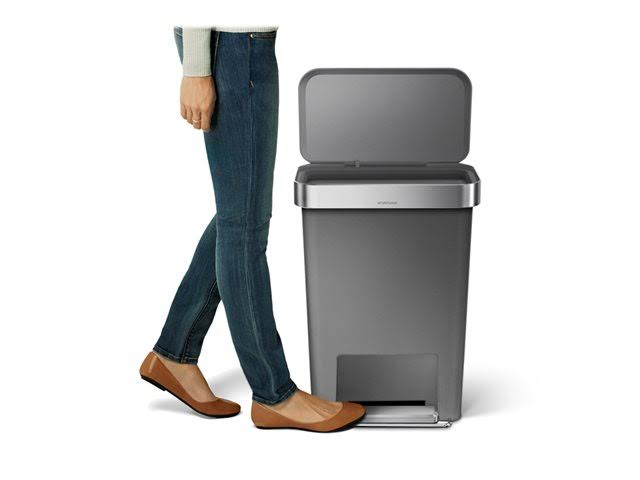 Gray 11.9 Gal Rectangular Plastic Steel Trash Can with Flip Lid and Foot Pedal Z227